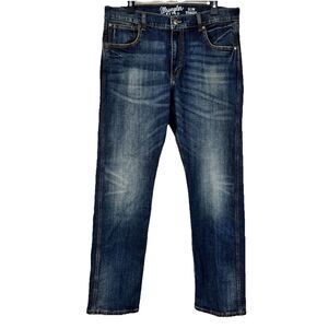 Wrangler Retro Jeans Mens 35x32 Blue Slim Straight Dark Wash Denim Cowboy Fade